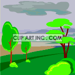 Animated windy day with blowing trees and lightning bolt coming down from sky clipart. Commercial use image # 121158