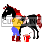 Man brushing a horse. clipart.