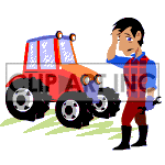 clipart - Farmer trying to repair his tractor..