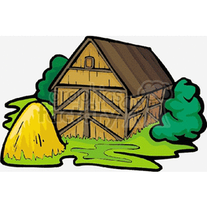 clipart - Old Brown Barn with Golden Hay Stack.