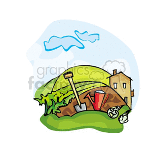 Farming Scene With Plowed Land clipart.