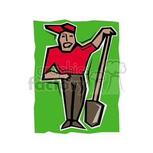 Proud farmer poses with shovel clipart.