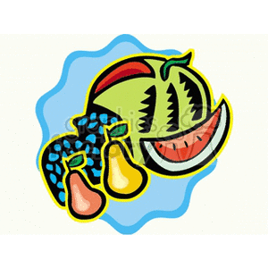 Fruit assortment of watermelon, blueberries, pears clipart.