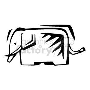 Black and white abstract elephant, full profile clipart.