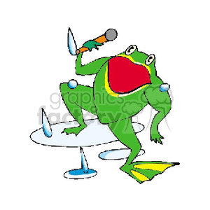Cartoon frog singing and dancing in the rain clipart. Royalty-free image # 129871