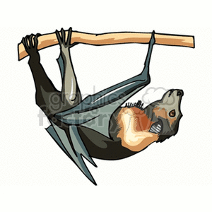Bat perched upside down from tree branch clipart. Royalty-free image # 129989