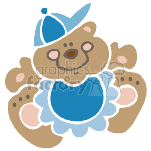 Child's plush toy bear with blue bib and ball cap clipart. Royalty-free image # 130004