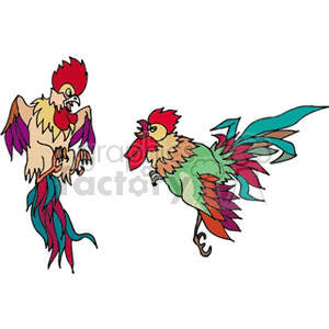 Colorful roosters in a cock fight