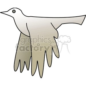 Dove in flight with wings down clipart.