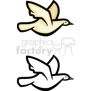 Two doves in flight, one cream colored, one black and white clipart.