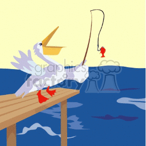 Cartoon pelican fishing clipart. Commercial use image # 130572