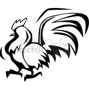 Black and white abstract of a rooster with a long tail clipart. Royalty-free image # 130624