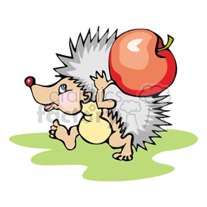 Hedgehog carrying an apple clipart.