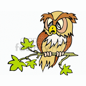 Tired owl resting on a branch clipart.
