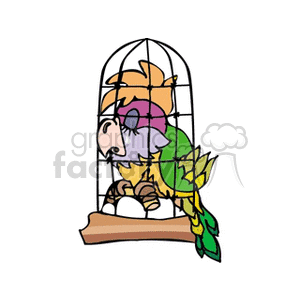 Large parrot stuffed in a little cage clipart. Royalty-free image # 130878
