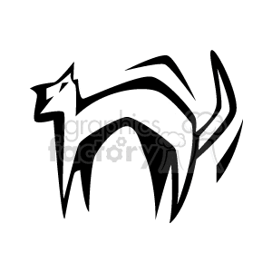 clipart - Black and white abstract cat with curved back.