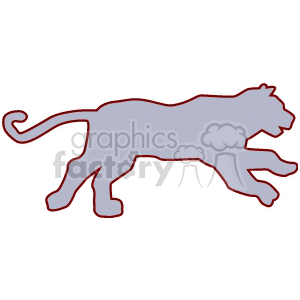 Silhouette of a large feline outlined in red clipart. Commercial use image # 131096