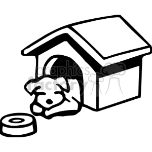 Dog sleeping in his dog house clipart.