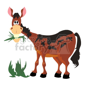 clipart - cartoon horse eating grass.