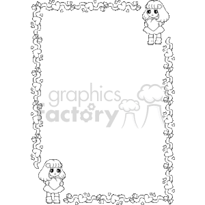 clipart - Little girls with hearts and ribbons border.