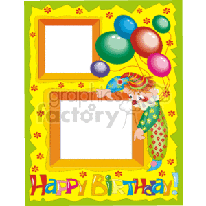 clipart - Happy birthday frame with a clown and balloons.