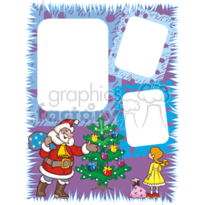Santa Claus and christmas tree with a little girl frame clipart. Commercial use image # 134132