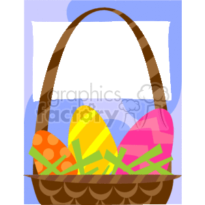 Colored Easter eggs in brown basket clipart. Commercial use image # 134172
