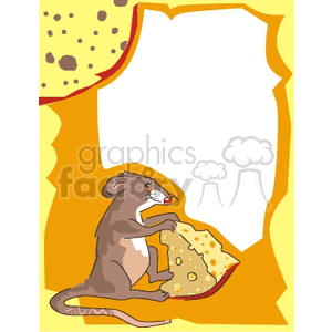 Mouse eating cheese frame clipart.