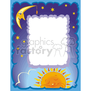 Nighttime sleepy border with moon, sun, and stars