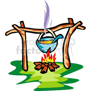   camp fire flame flames cook cooking  pot-fire-dinner.gif Clip Art Camping 