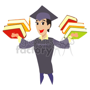 Guy holding a bunch of books during graduation clipart. Commercial use image # 139282