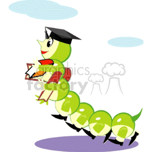 Bookworm carrying a bunch of books clipart. Commercial use image # 139331