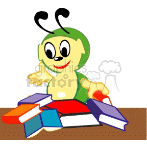 Bookworm trying to pick a book to read clipart. Royalty-free image # 139333