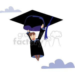 A Graduate Soaring in the Clouds with his Cap clipart. Royalty-free image # 139495