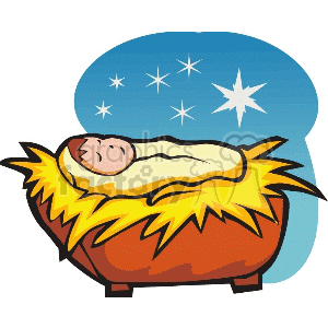 Starry Night Baby Jesus in a Manger clipart. Commercial use image # 142908