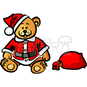 Brown Bear Dressed as Santa Claus with a Red Sack clipart.