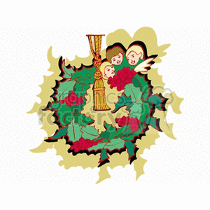 Angels on a Green Holly Berry Wreath clipart. Royalty-free image # 142964