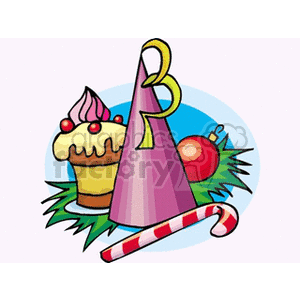 Party Hat Cupcake and a Red Christmas Ornament clipart. Commercial use image # 143023