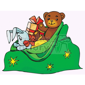Green Christmas Bag Filled with Toys and Gifts clipart. Commercial use image # 143158