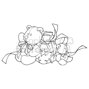 Black and White Teddy Bears with Small Sack and Ribbon clipart. Commercial use image # 143540