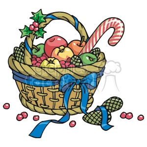 Colorful Fruit Basket with Blue Ribbon  animation. Commercial use animation # 143581
