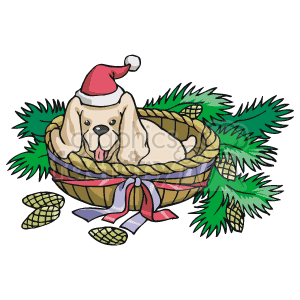clipart - Dog in a Basket .