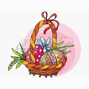 clipart - Basket of flowers with easter eggs.