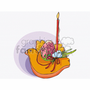 clipart - Dove with candle flowers and Easter egg.