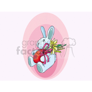 Stuffed bunny holding egg and flowers clipart. Commercial use image # 144298