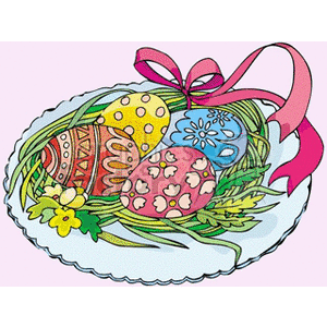 Easter Dinner Plate with Beautifully Decorated Easter Eggs clipart. Royalty-free image # 144304