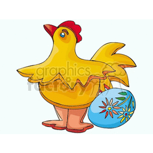 Easter chick with flowered egg clipart. Commercial use image # 144308