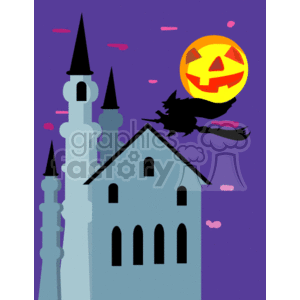   halloween witch witches bat bats haunted house castle moon  Halloween_witch_castle001.gif Clip Art Holidays Halloween 