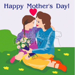 Mother Sitting on the Grass Embracing her Daugh clipart.