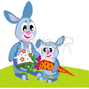 Rabbit and baby bunny with carrot